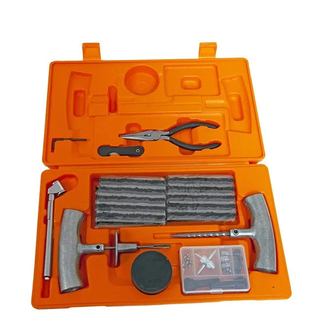 Speedy Seal emergency tyre repair tool set with compact case, pressure gauge, and puncture repair tools