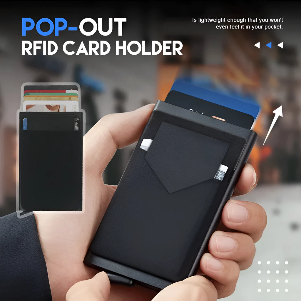 Metal credit card holder with RFID blocking in frosted finish showing black colour variant