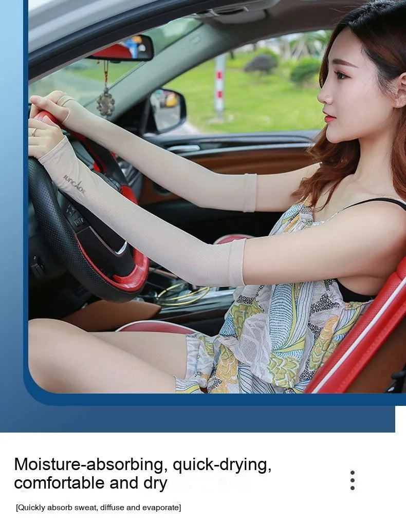 Open finger driving sun protection sleeves in white, pink, grey, black and blue colour options
