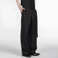 Black straight-leg trousers with adjustable waist and single pleated detail in tencel-cotton blend