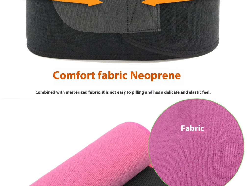 Neoprene lumbar support belt in black colour showing adjustable waist strap for sports and fitness activities
