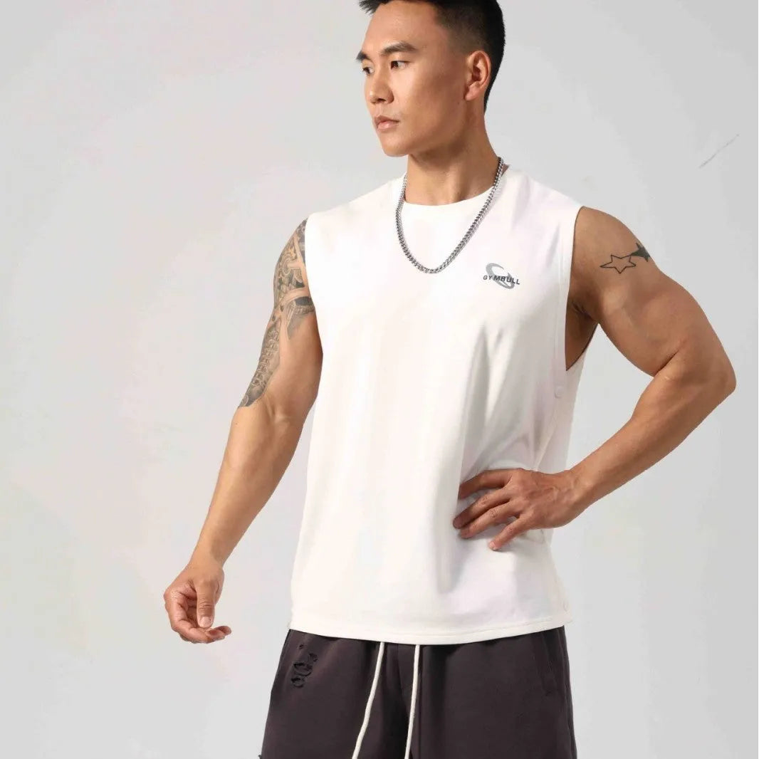 Men's Korean style loose cotton fitness vest with hidden hook fastening on sides