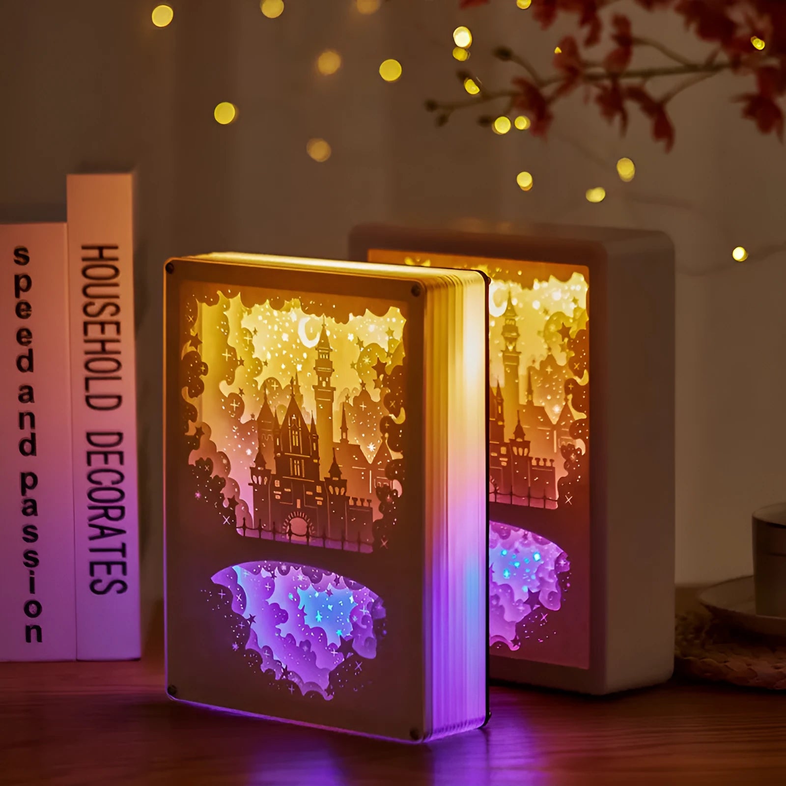 Bedside night light with three-dimensional paper carving design and remote control
