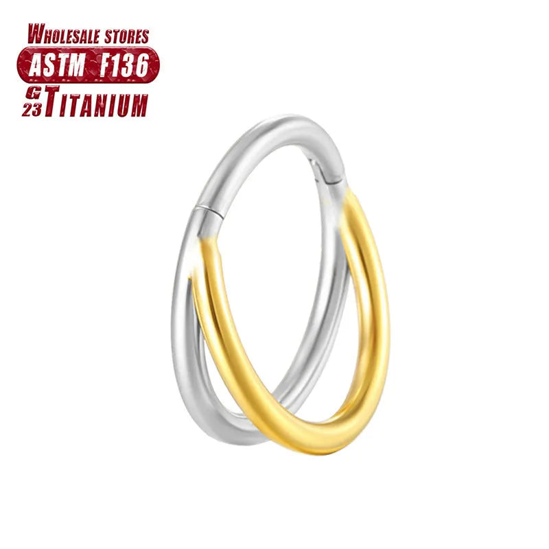 Titanium alloy fork nose ring for body piercing in silver, shown next to size options from 6mm to 12mm.
