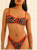Women's cherry print floral bikini swimsuit set with tube top and briefs