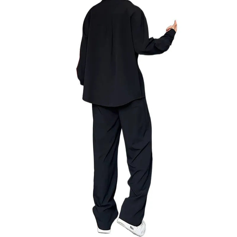 Men's black casual polo shirt and trousers two-piece suit set with slim fit design