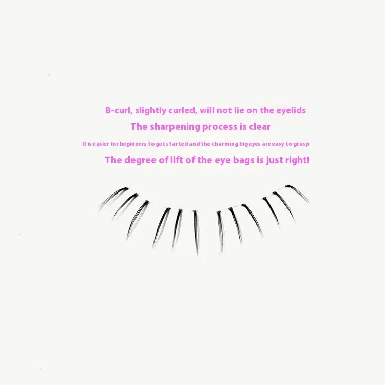12-row segmented artificial fibre lower eyelashes with sheer root in natural long pointed tail style