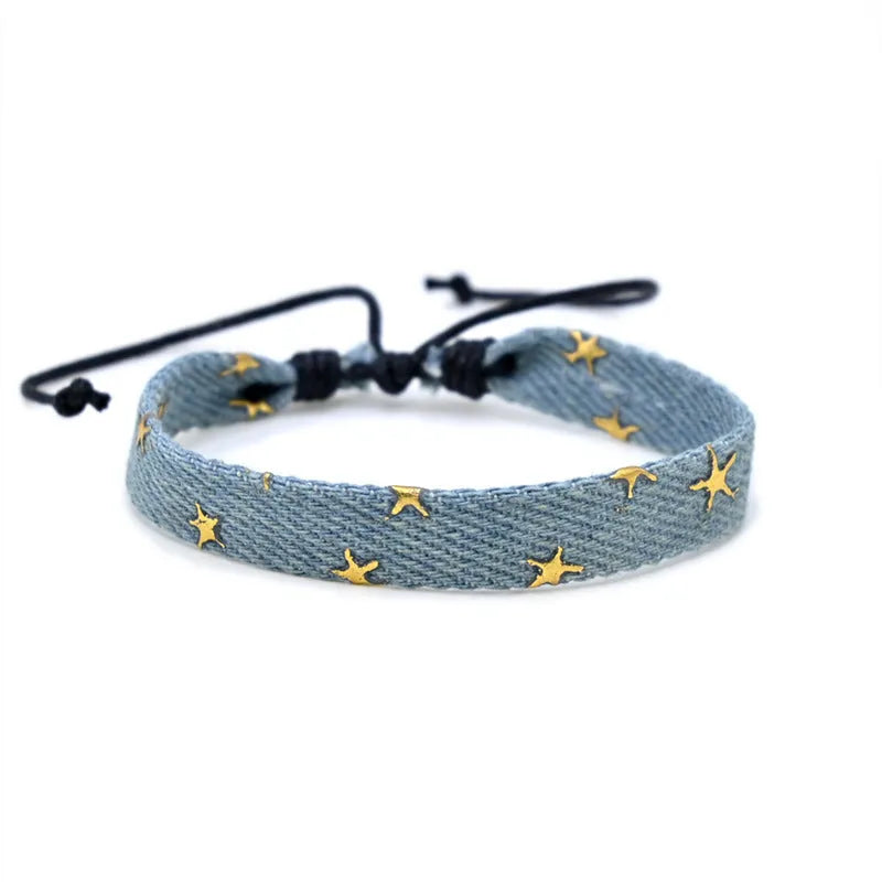 Denim fabric carrying strap bracelet with national style design in various colour options
