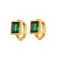 Geometric stainless steel earrings with square zircon stones and ring elements in electroplated colours