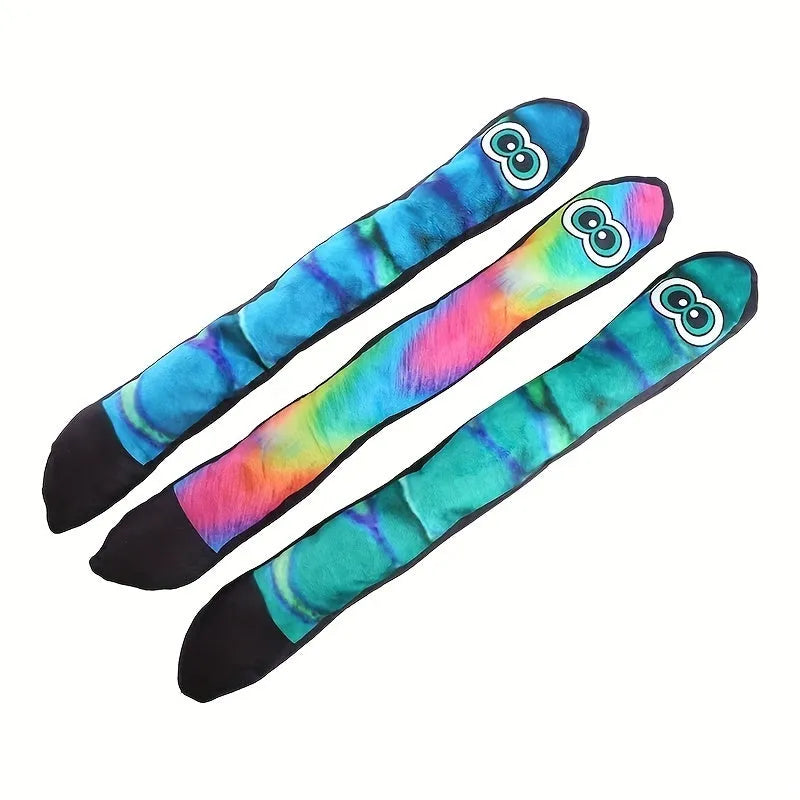 30 cm snake-shaped plush dog squeaky toy with stripe prints in multicolor