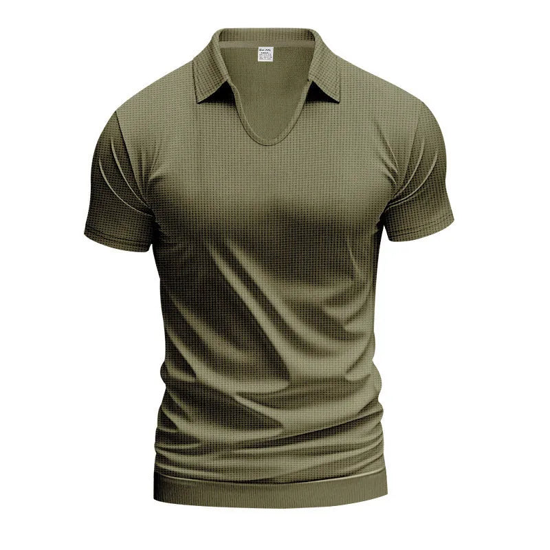Men's loose fit V-neck short sleeve t-shirt in light grey cotton blend fabric