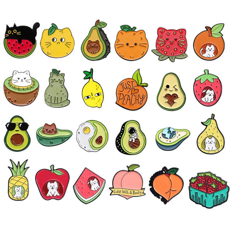 Colourful cartoon fruit design zinc alloy brooch with letter shape on fabric