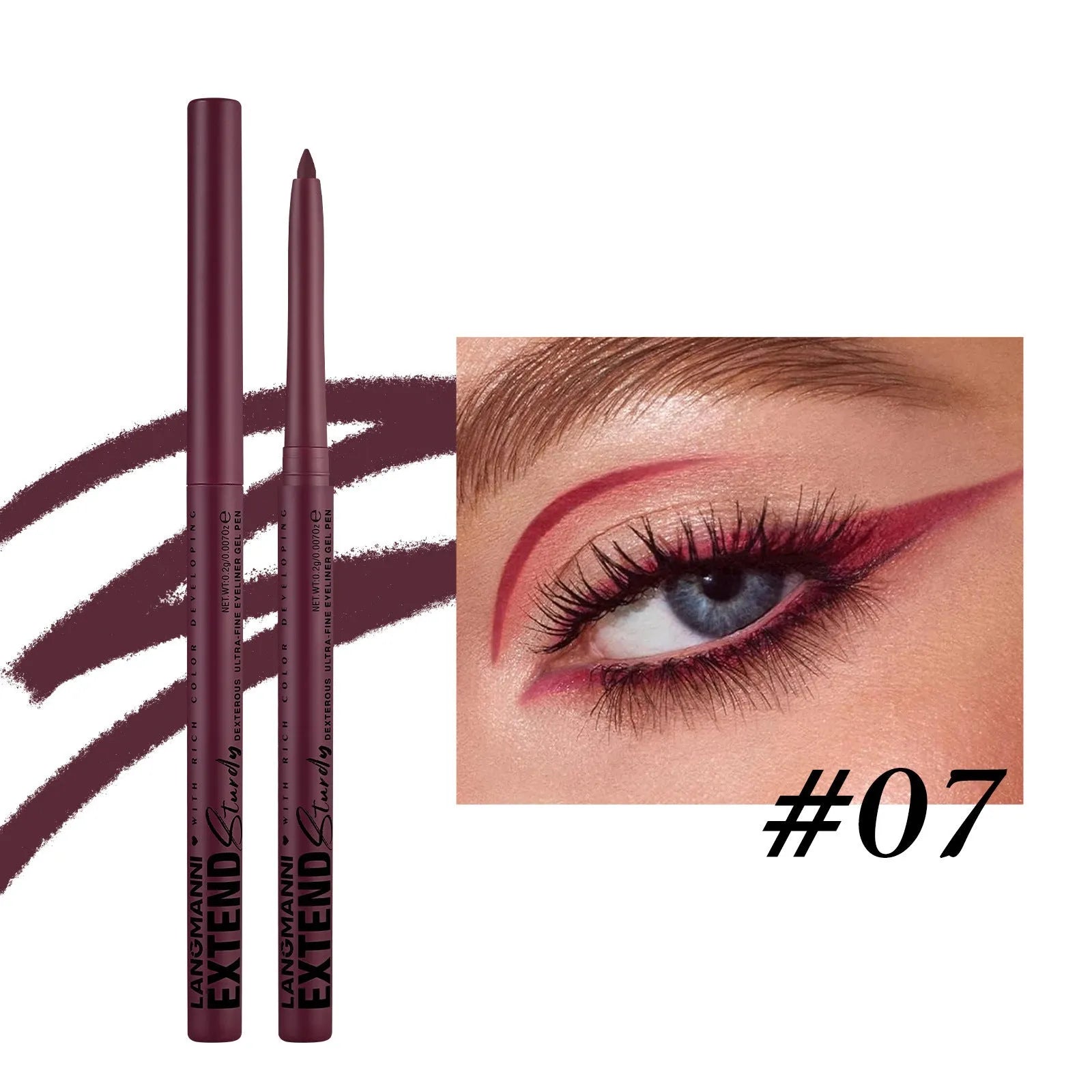 Set of 12 colourful gel glitter eyeliner pencils with various shades on white background