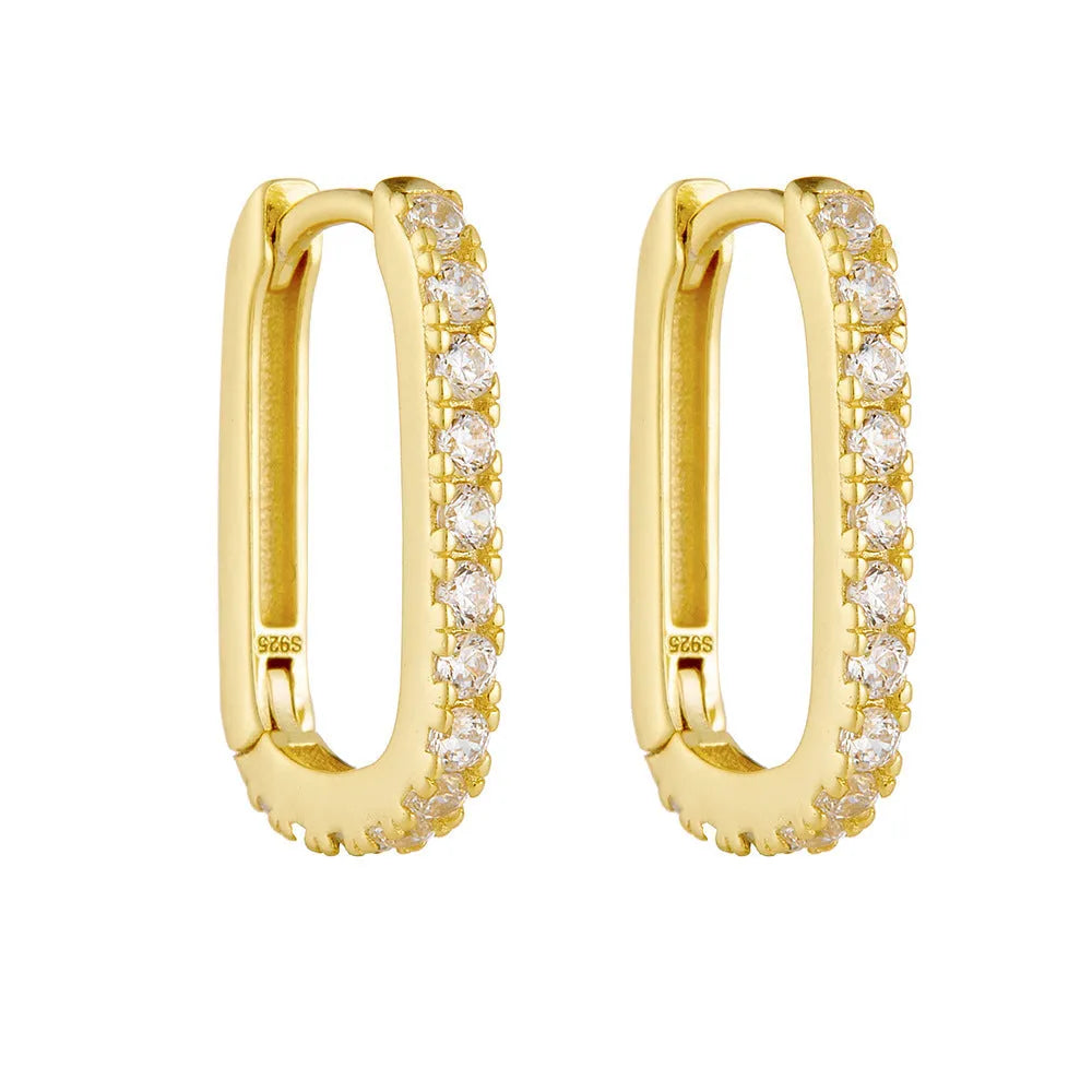 Sterling silver oval zircon ear clip earrings in yellow and white geometric design