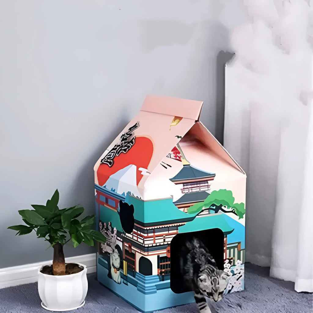 Foldable corrugated paper cat scratching board with Nagoya cat design