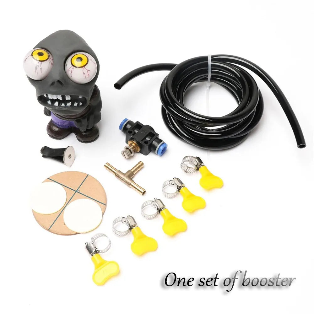 Turbo car blow-off valve decoration kit with zombie doll, pressure regulating valve, and copper three-way tube