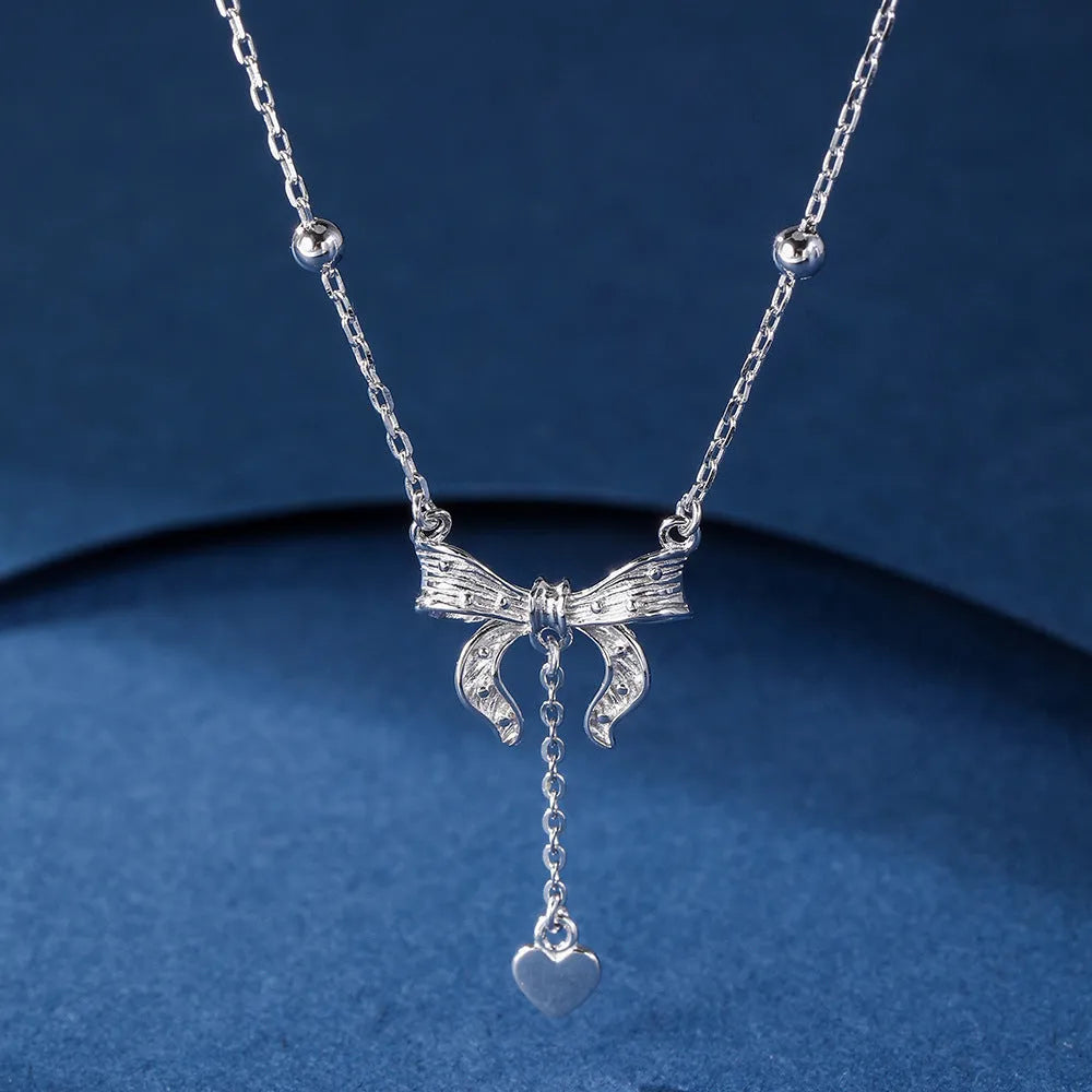 S925 silver butterfly heart pendant necklace on O-ring chain showing adjustable 40-45cm length