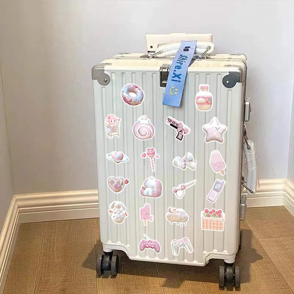 3D decorative stickers with pink girl heart patterns in light colours, showing Type A and Type B designs
