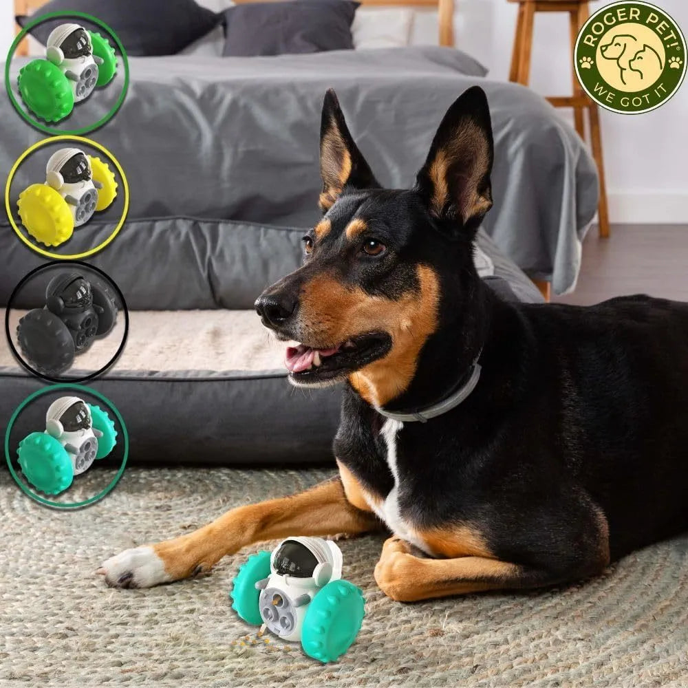 Dog treat tumbler puzzle toy with robot design in multiple colour options