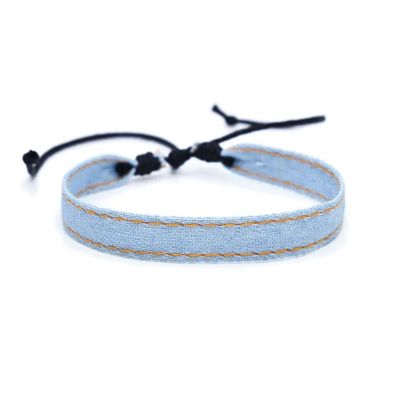 Denim fabric carrying strap bracelet with national style design in various colour options