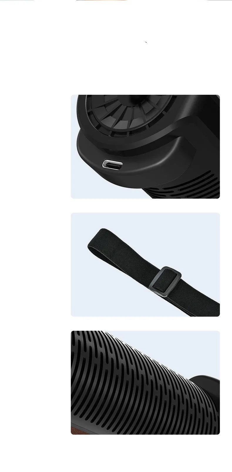 Bladeless car mounted ventilation fan in three colours with USB power cable