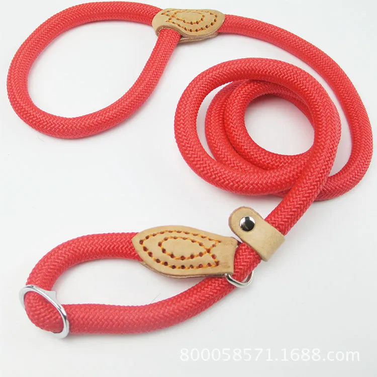 Brown nylon dog leash with 2.1 metre length and dual-thickness rope design
