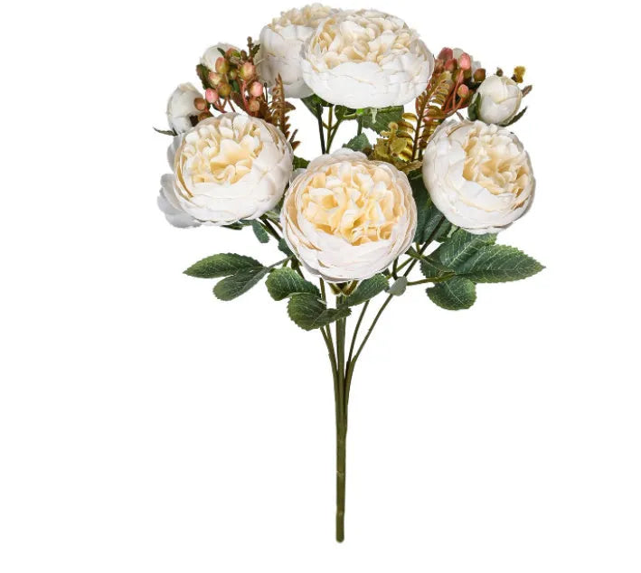 Artificial silk peony bouquet in champagne colour for home and wedding decoration.