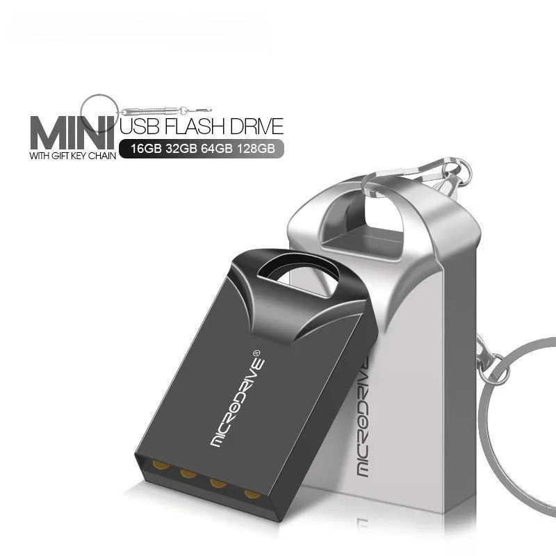 Small black or silver metal USB flash drive showing compact size and USB connector