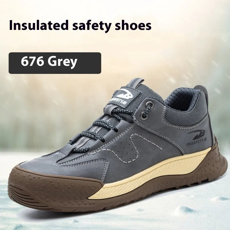 A pair of Flyknit leather work shoes with a rubber sole, shown in a choice of colours.