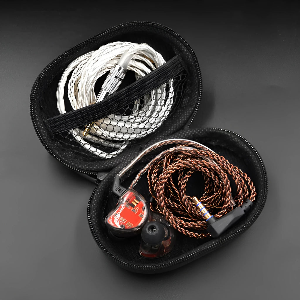 Black oval leather earphone storage case for EDX PRO and compatible headphone models