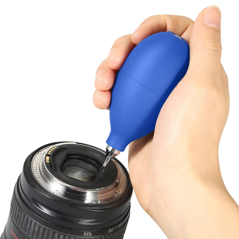 Blue and black rubber handheld dust removal ball for cleaning cameras and phones