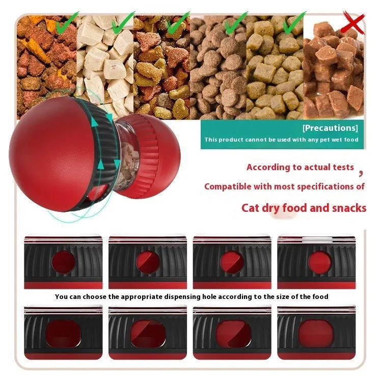 Super ball colour rotating cat toy with sound effects and food dropping mechanism