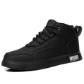 Men's white mid-top casual board shoes with round toe and rubber sole