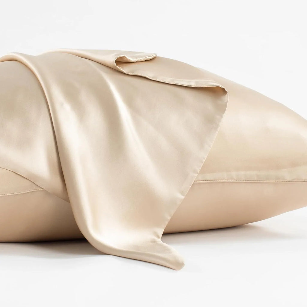 Dark grey mulberry silk pillowcase with envelope closure, shown in 48x74cm size