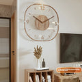 Modern square transparent wooden wall clock showing visible mechanical gears, 35cm size.