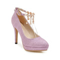 Women's blue platform stiletto high heels with a special fabric upper.