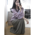 Purple women's ice silk blouse with round neck, princess sleeves, and a shoulder strap detail.