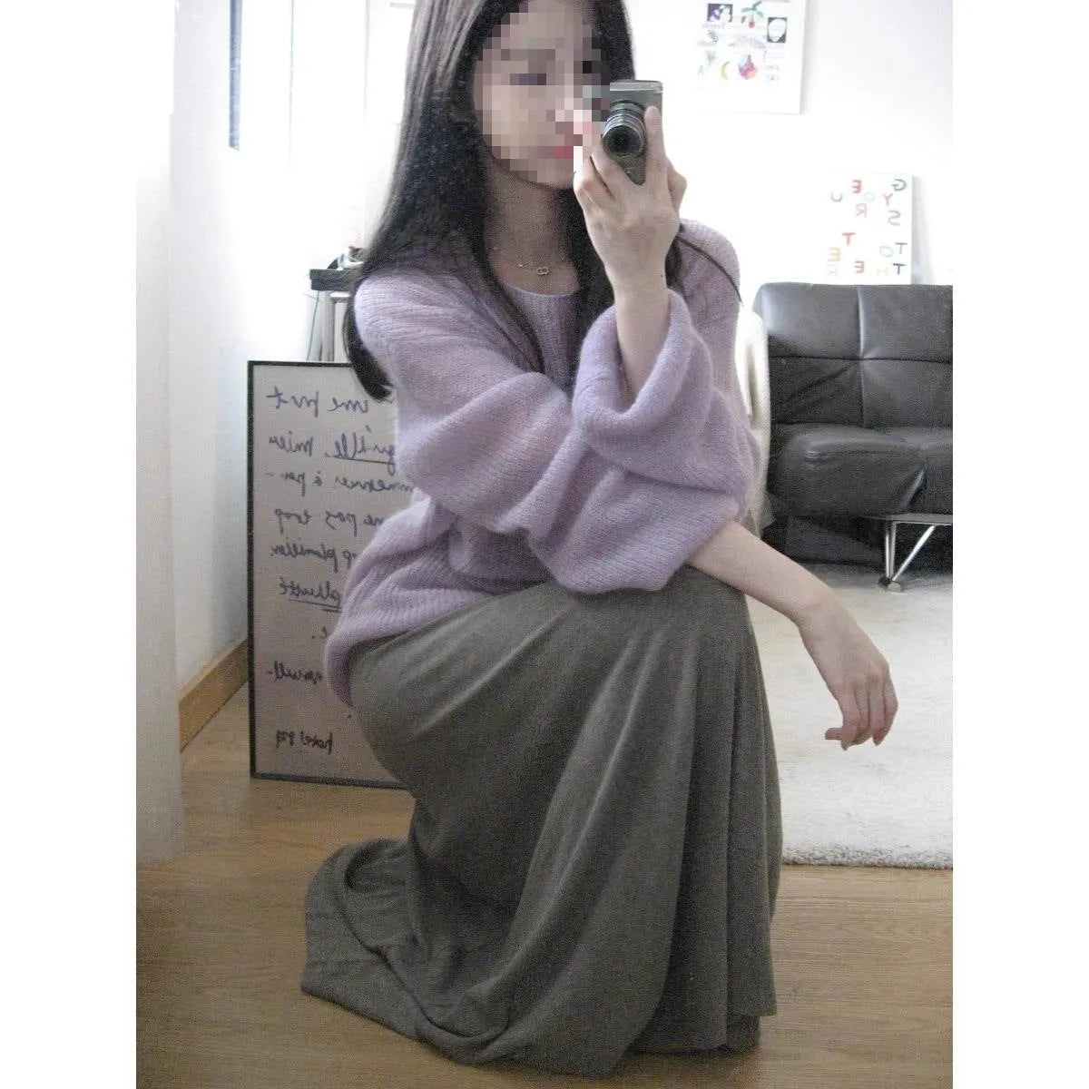 Purple women's ice silk blouse with round neck, princess sleeves, and a shoulder strap detail.