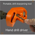 Portable grinding sander with orange and black replacement wheels for universal drill attachment
