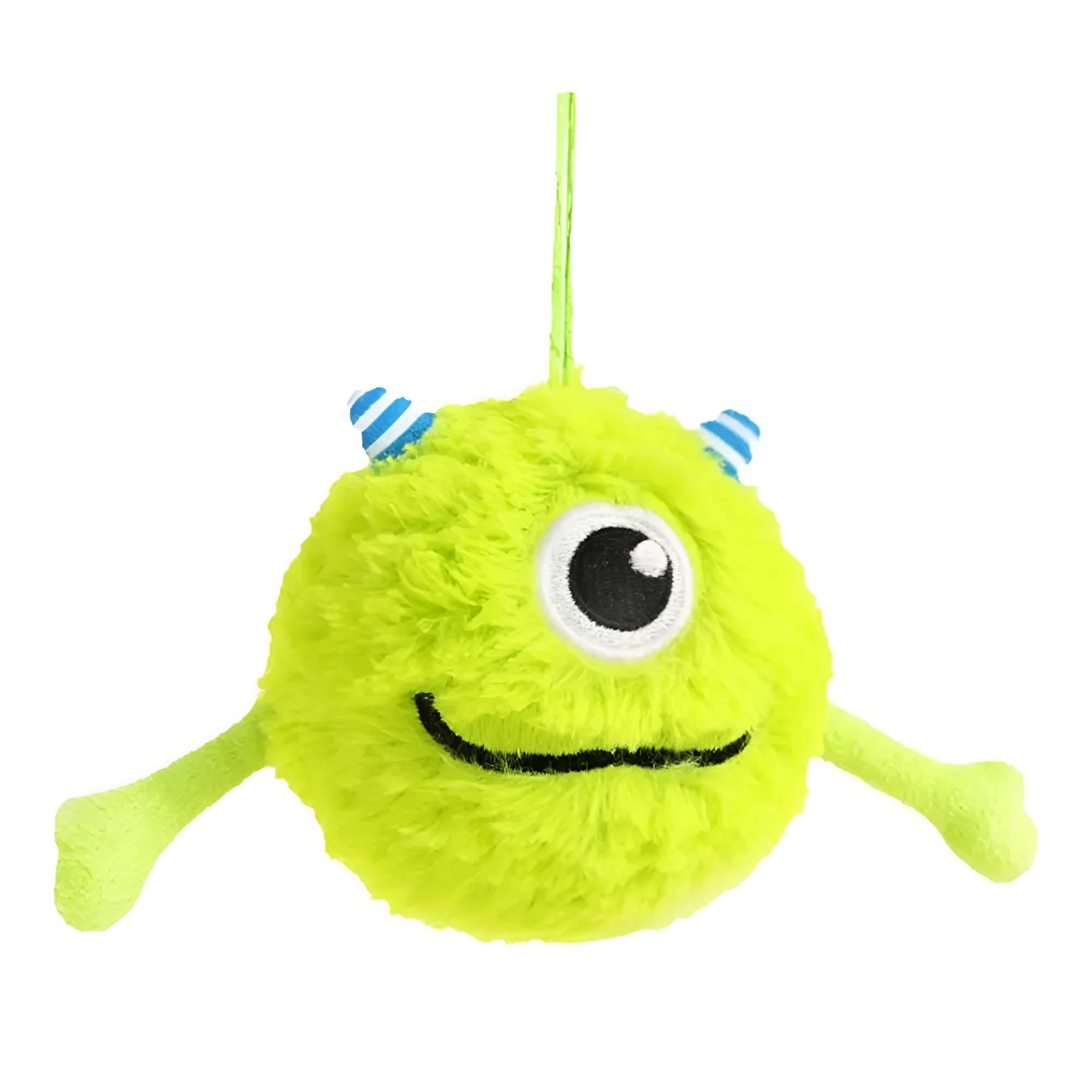 Green plush and TPR dog toy ball with sound interactive feature for teething puppies.