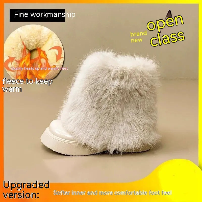 Women's black waterproof snow boots with fleece lining and platform rubber sole