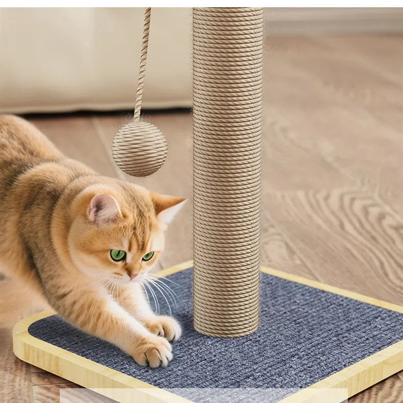 Windmill design cat climbing frame with hanging ball toy made from pine wood and carpet leather