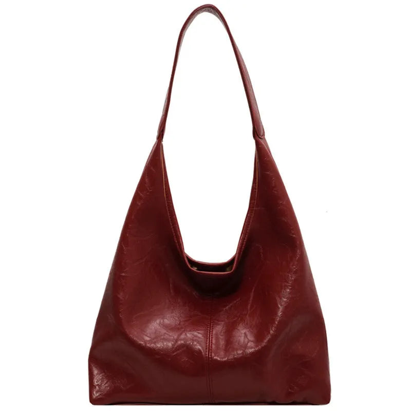 Soft leather shoulder bag in street trend style with large capacity design