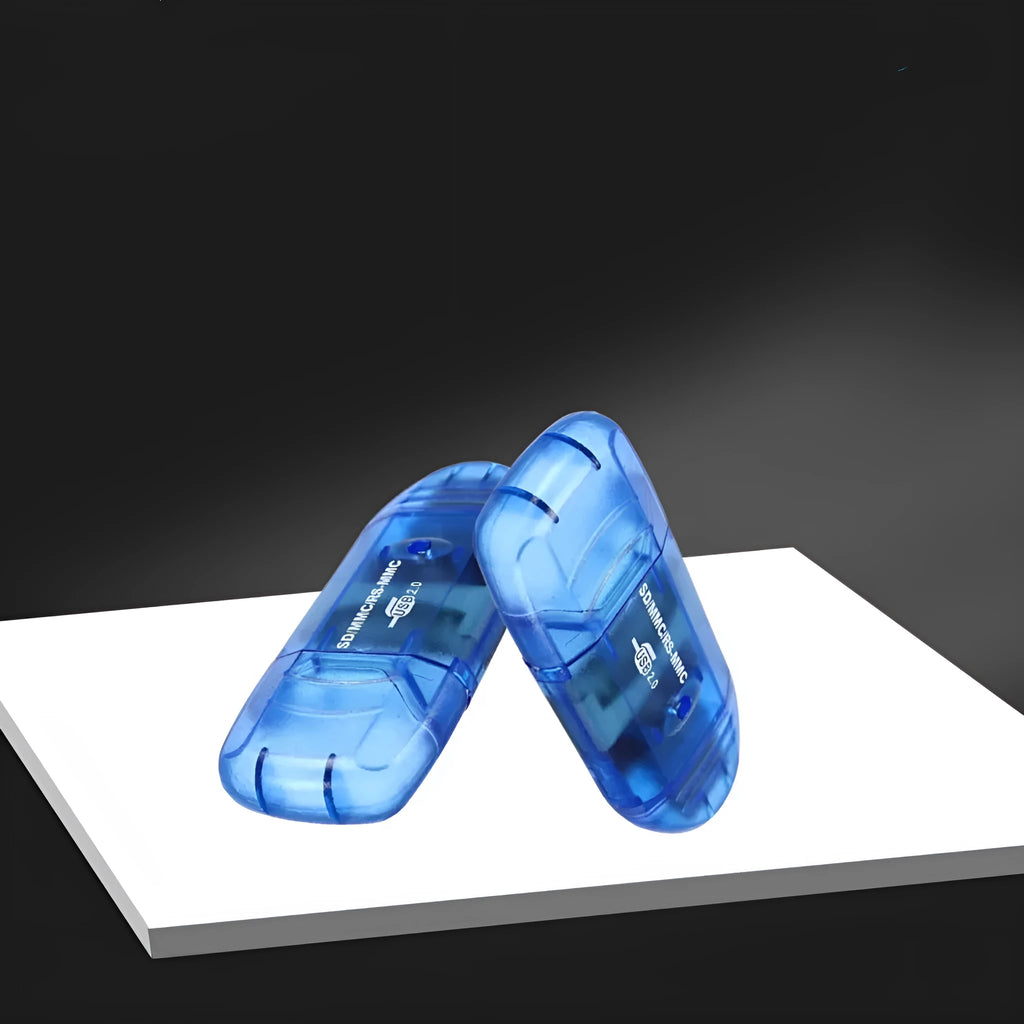 Transparent plastic USB card reader with three colour options and card holder