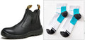 Black leather safety boots with steel toe cap and high-top design for industrial work