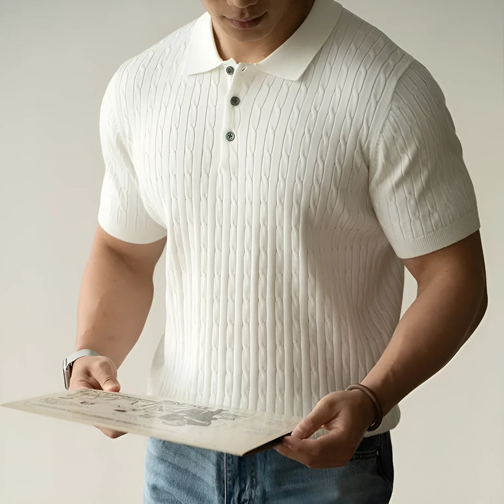 Men's khaki short sleeve business commute top with polyester blend fabric