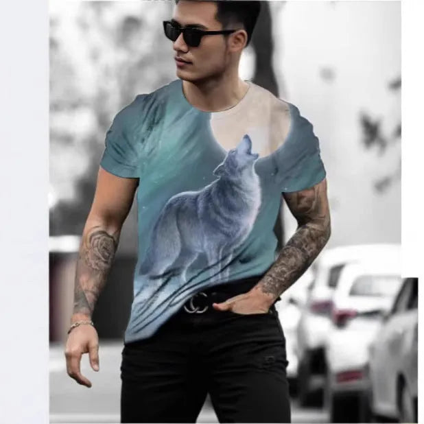 Men's retro 3D animal print short-sleeved T-shirt in thin bird eye cloth polyester fabric
