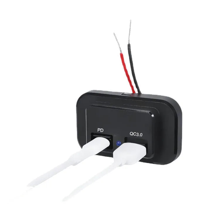 Black QC3.0 fast car charger with USB-C port for 36W vehicle charging