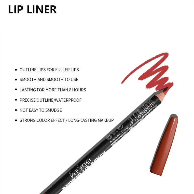 Matte lip wood liner pencil in natural shades with water-resistant 24-hour formula