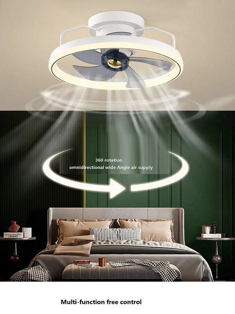 Modern ceiling fan with integrated light fixture showing 50cm diameter and acrylic lampshade